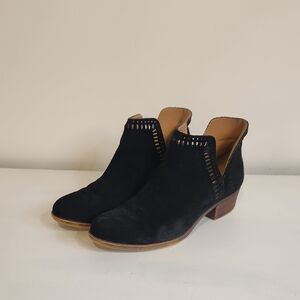 Lucky Brand Black Suede Bustina Ankle Boho Leather Boots Sz 6.5